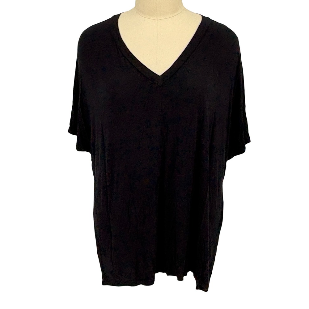 Zenana V-Neck Top Black Oversized Side Slit Short Sleeve Tee 1X
